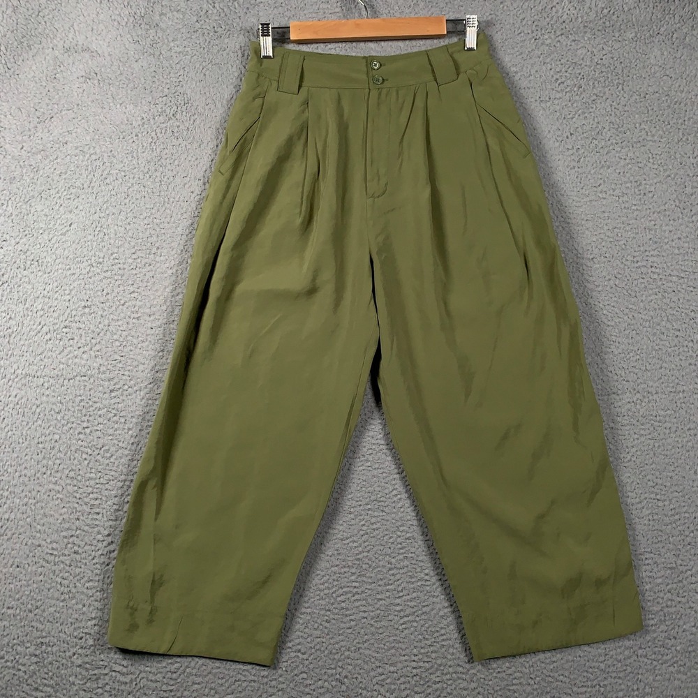 Anthropologie Pleated Wide-Leg Pants Womens Size 6 Green Cropped High Rise Boho